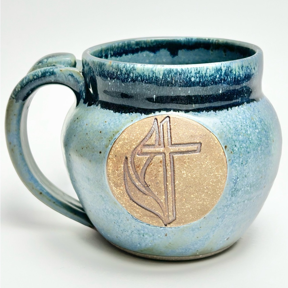 Handmade Cross and Flame Pottery Mug